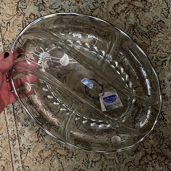 Vintage MCM SILVER CITY GLASS CO Sterling on Crystal Serving Tray Floral Design - Picture 15 of 17